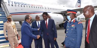 President of Somalia H.E  Hassan Sheikh Mohamud received at JKIA by Agriculture CS Hon Peter Munya